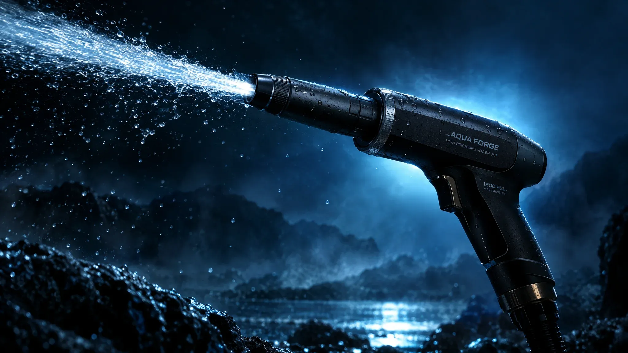 Strahl One nozzle in a dark, misty night scene
